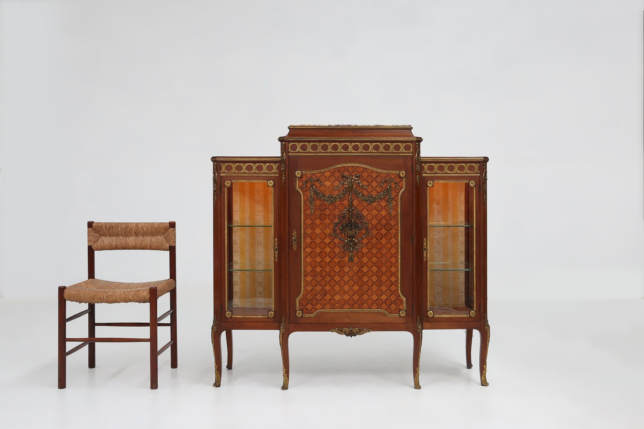 Rare Louis XVI display cabinet in marquetry with light, France ca. 1850thumbnail